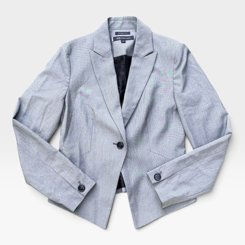 Anne Klein Womens Gray Stretch Notched Lapel Lined Business Career Blazer Size 8